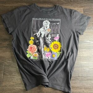 Dollcake Black Tee with Colorful Floral Graphic